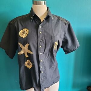 vintage 80s 90s button down metallic gold beach volup vintage women's men's